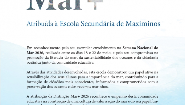 Escola Secundária de Maximinos distinguida com a Distinção Mar+ 2026